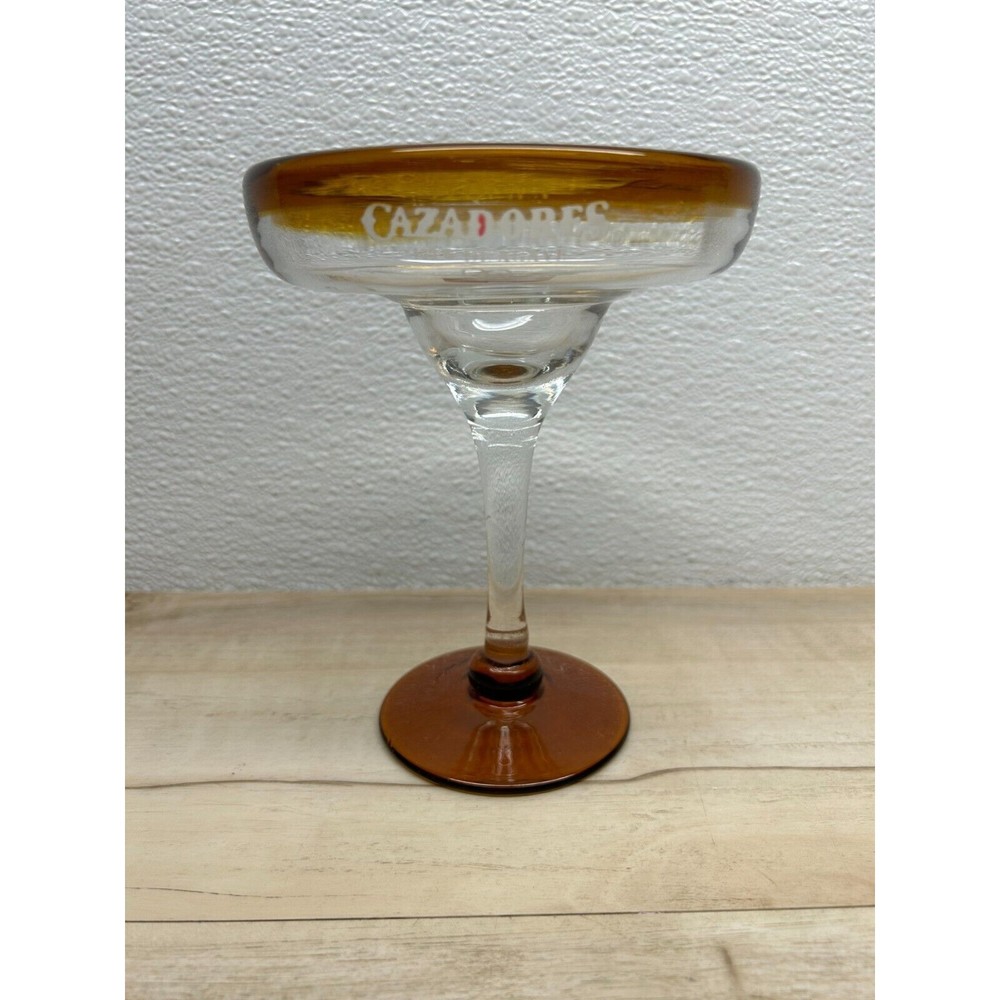 Vintage Cazadores Tequila Hand Blown Margarita Glass Amber Color Base And Rim